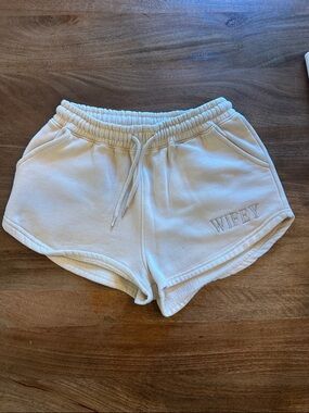 Cream Athletic Lounge Shorts with 'Wifey' Embroidery